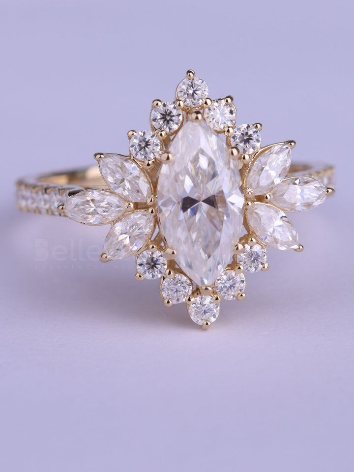 1.50CT Marquise Cut Cluster Diamond Moissanite Engagement Ring