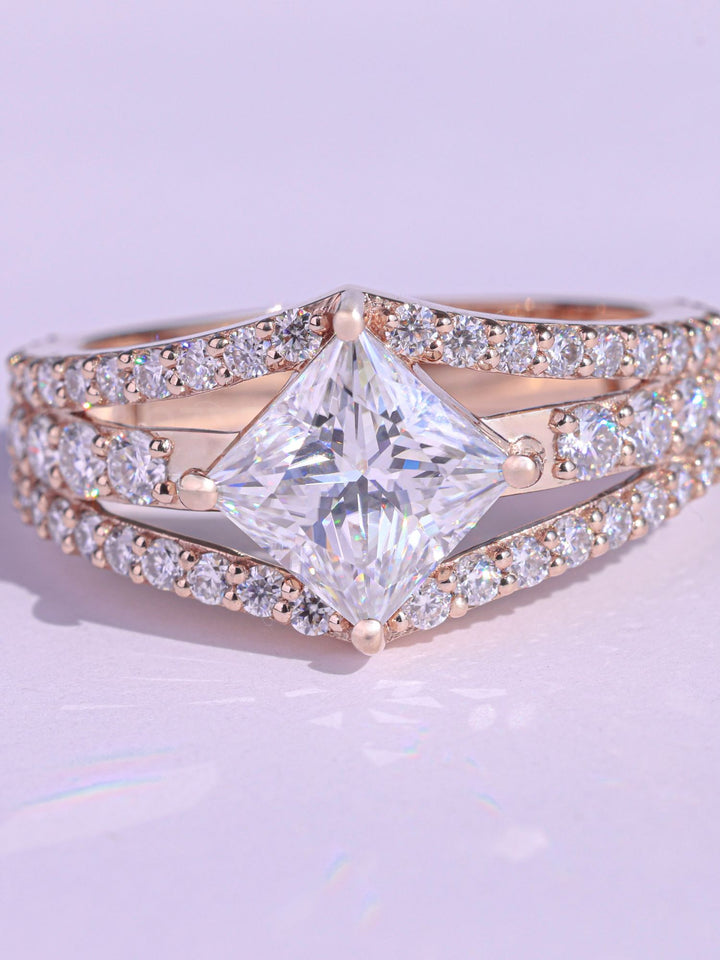 1.0CT Princess Cut Cluster Diamond Moissanite Engagement Ring