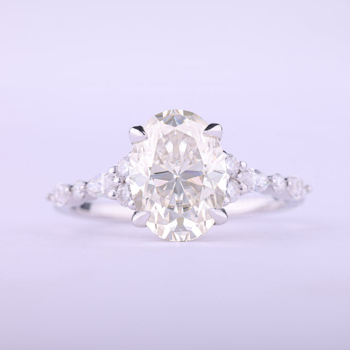 1.50CT Oval Cut Cluster Diamond Moissanite Engagement Ring