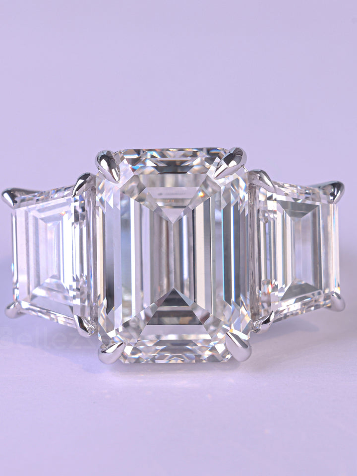 3.0CT Emerald Cut Three Stone Moissanite Engagement Ring