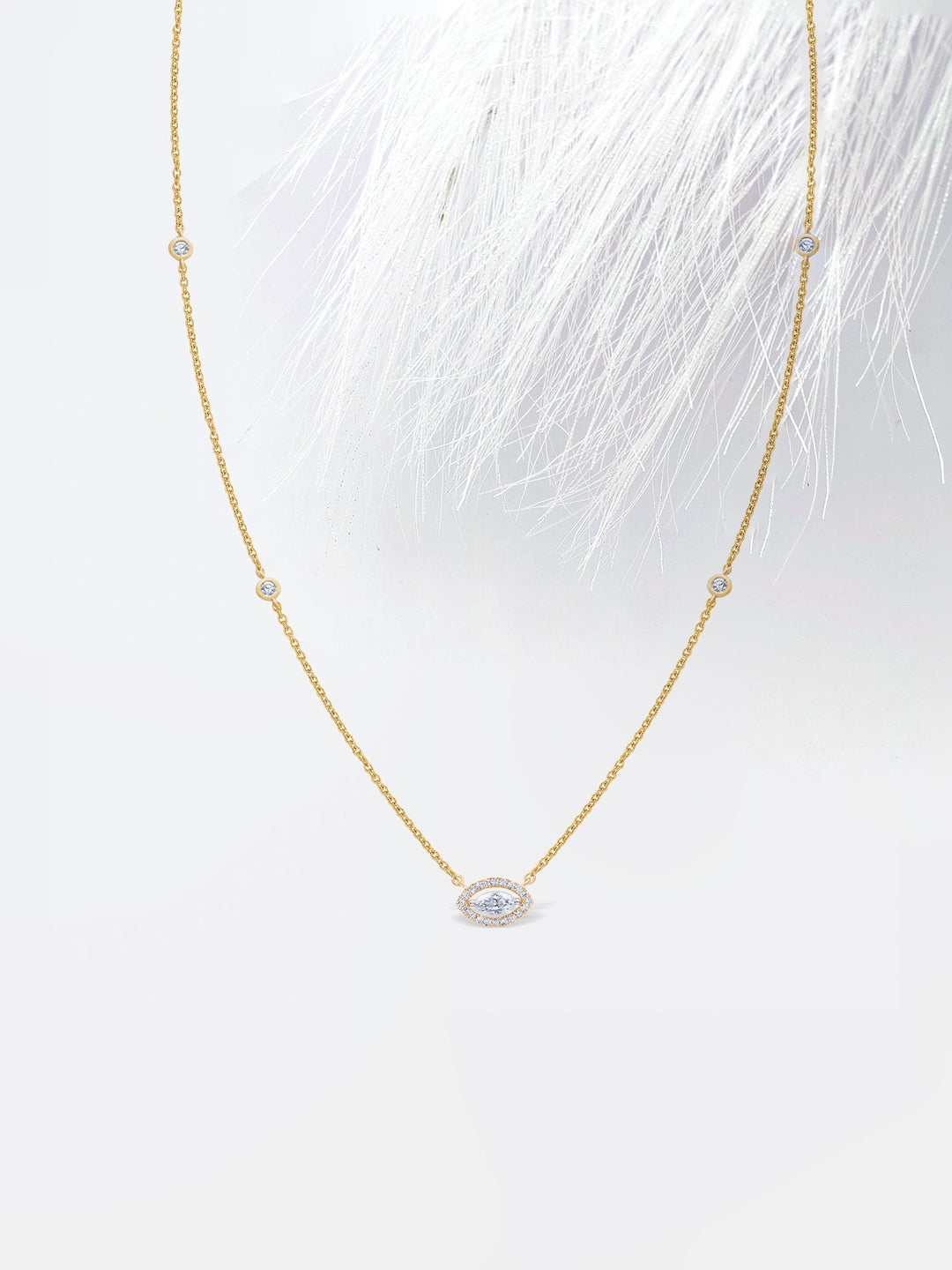 Marquise Cut Halo Diamond Moissanite Floating Necklace For Women