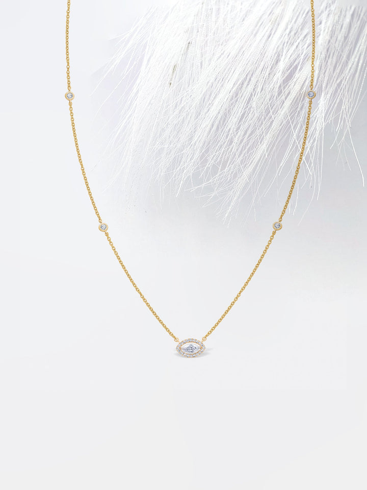 Marquise Cut Halo Diamond Moissanite Floating Necklace For Women