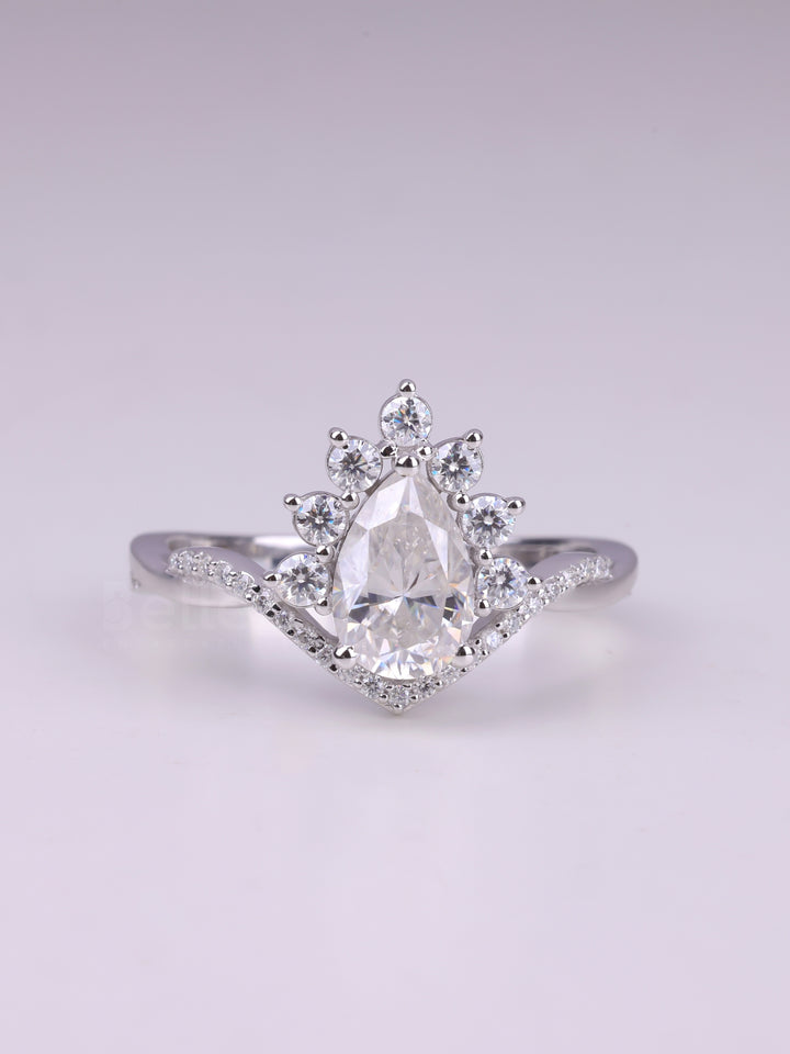 1.50CT Pear Cut Curved Moissanite Cluster Engagement Ring
