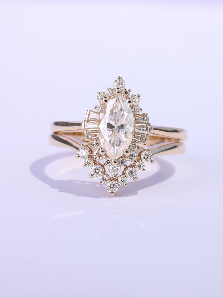 1.0CT Marquise Cut Cluster Diamond Moissanite Bridal Ring Set