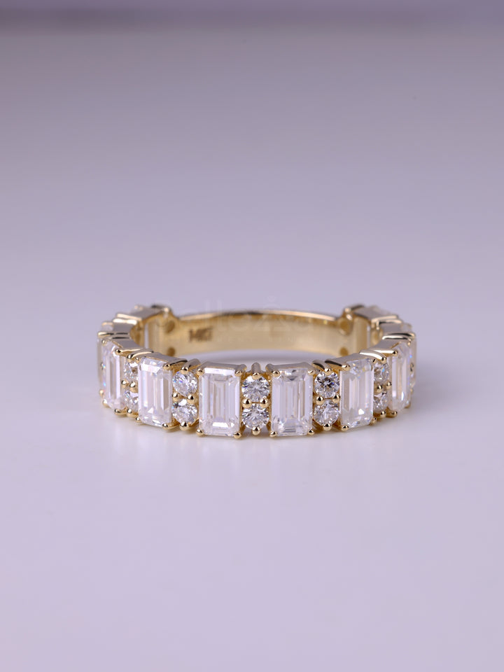 1.50TCW Emerald & Round Diamond Wedding Band