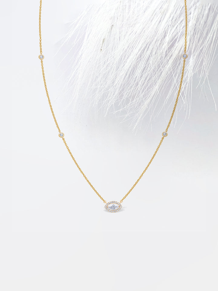 Marquise Cut Halo Diamond Moissanite Floating Necklace For Women