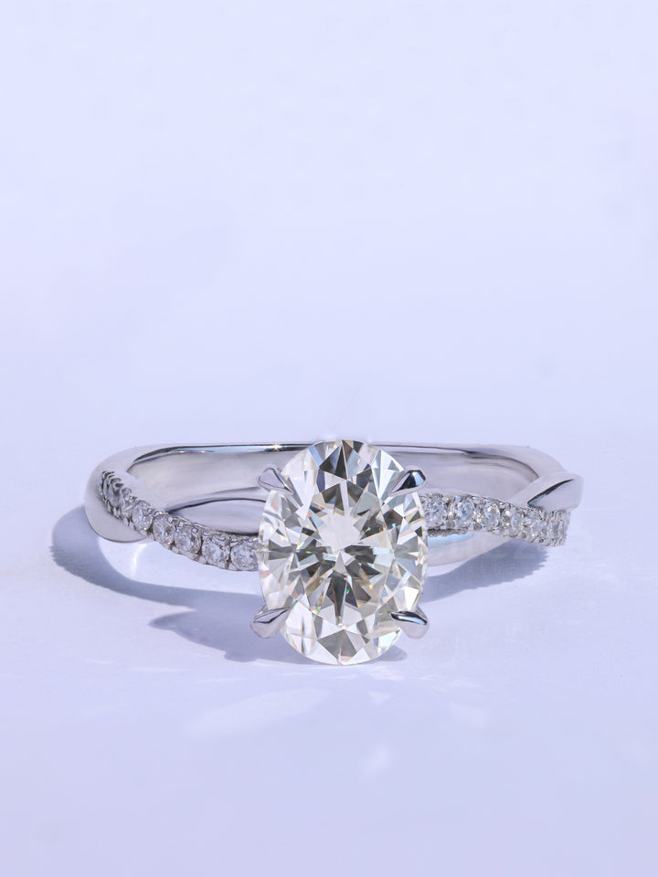 1.0CT Oval Cut Twisted Pave Setting Moissanite Engagement Ring