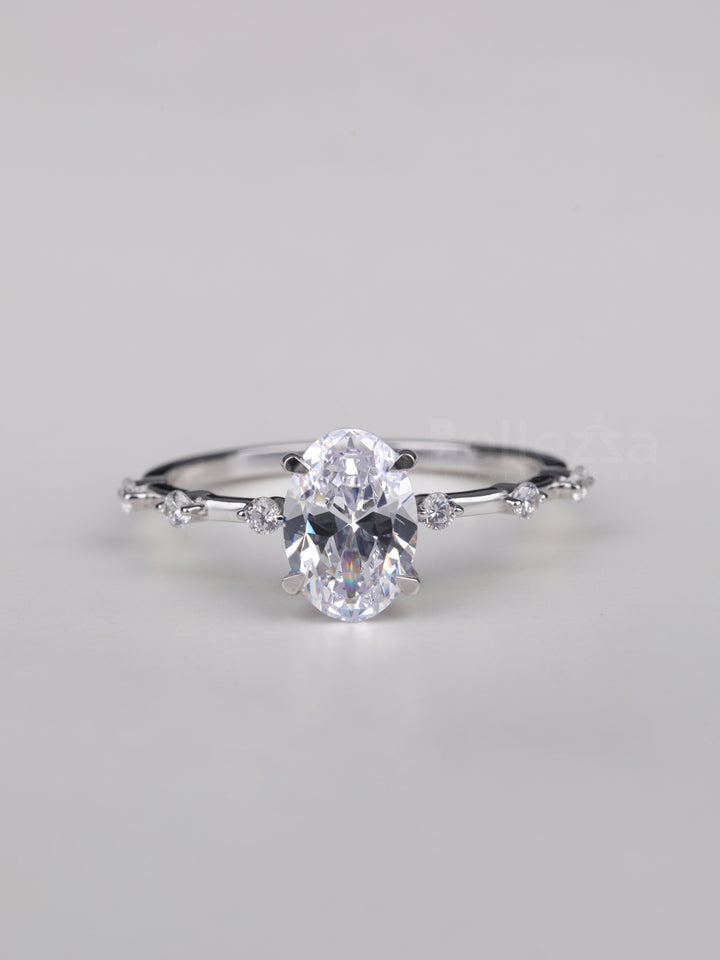 2.0CT Oval Cut Petite Pave Setting Moissanite Engagement Ring