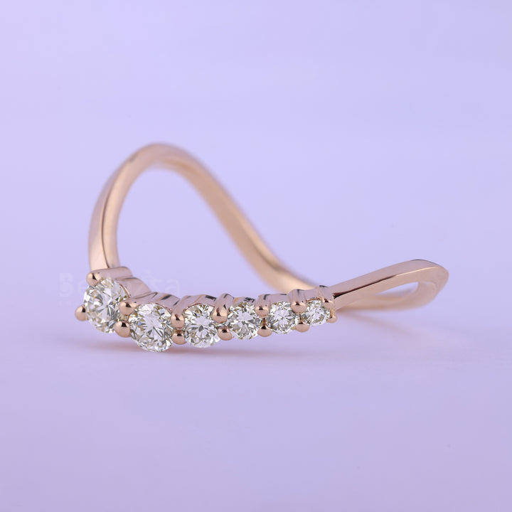 Round Cut Cluster Diamond Curved Moissanite Wedding Band