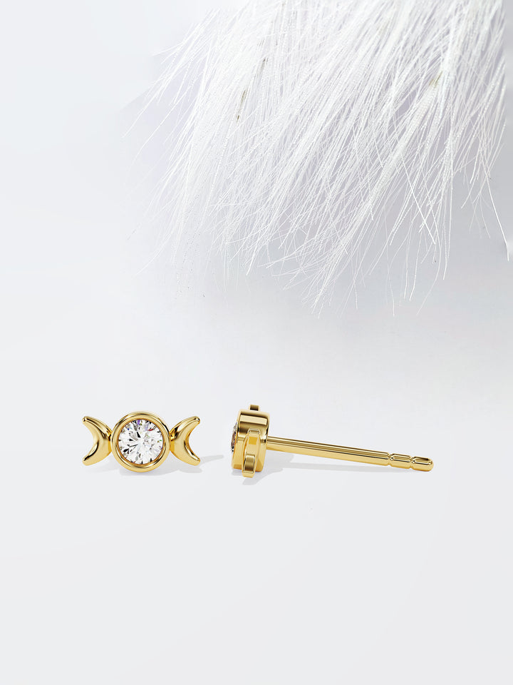 Round Cut Phases of the Moon Moissanite Stud Diamond Earrings For Women