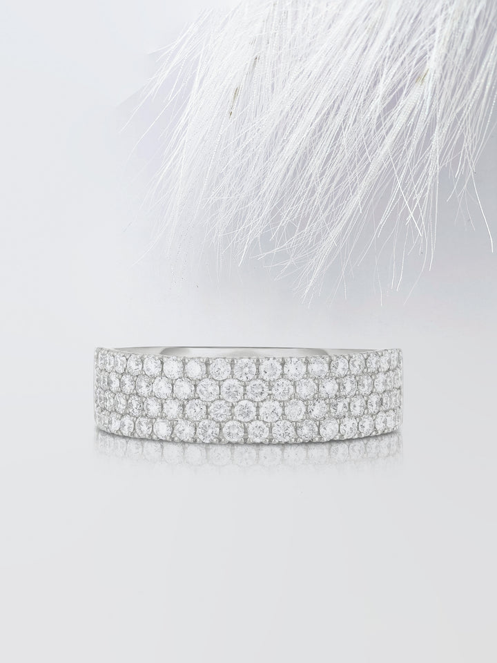 Round Cut Four Row Stackable Pave Diamond Wedding Band For Women