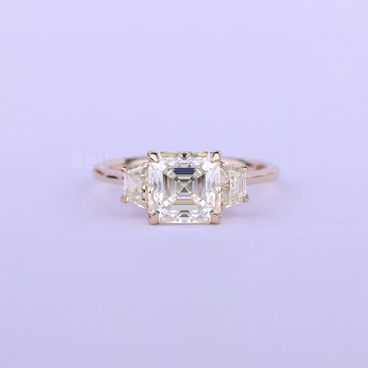 1.0CT Asscher Cut Diamond Three Stone Moissanite Engagement Ring