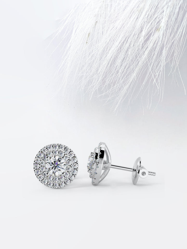 0.6CT Round Cut Double Halo Moissanite Stud Diamond Earrings For Women
