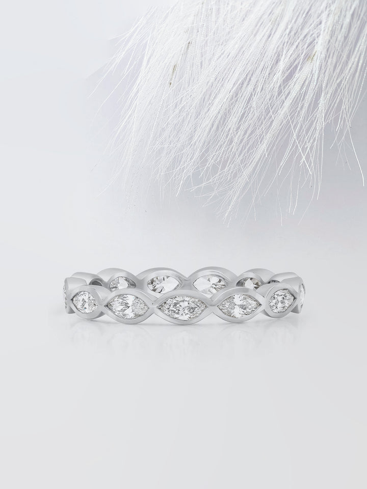 Marquise Cut Bezel Diamond Wedding Band For Women