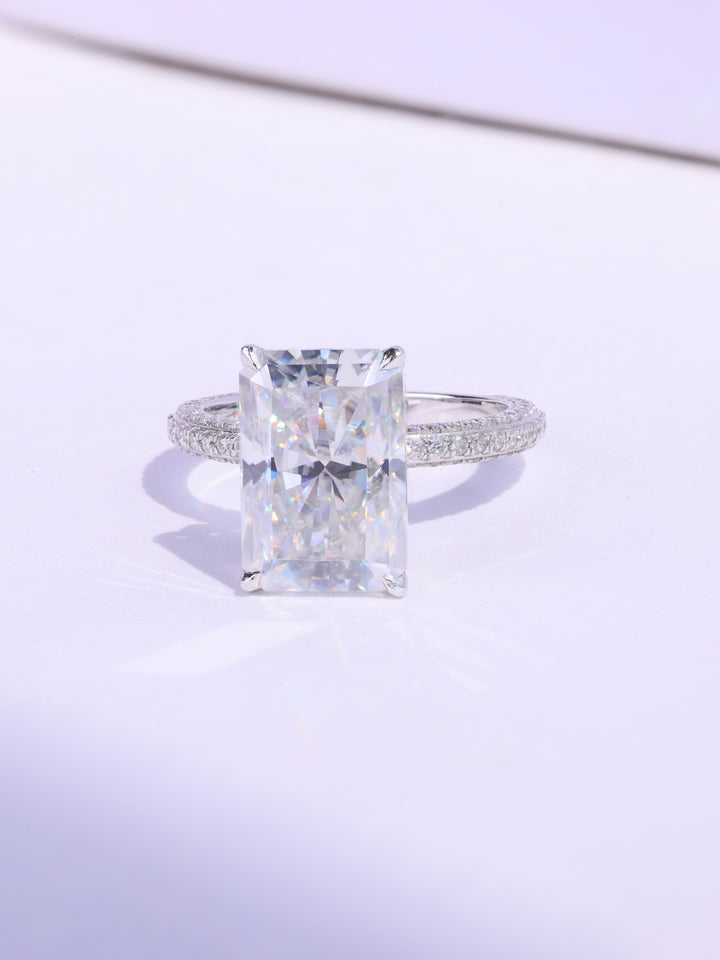 3.0CT Radiant Cut Three Side Pave Setting Moissanite Engagement Ring