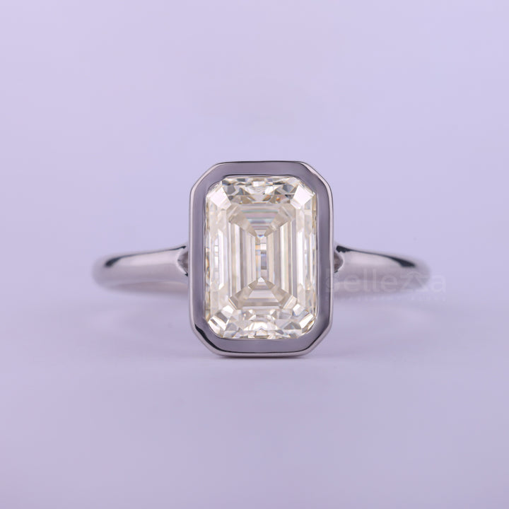 1.50CT Emerald Cut Bezel Setting Moissanite Engagement Ring