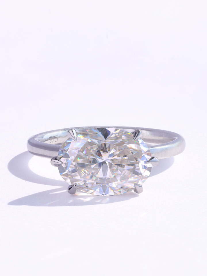 2.0CT East-West Oval Cut Solitaire Moissanite Engagement Ring