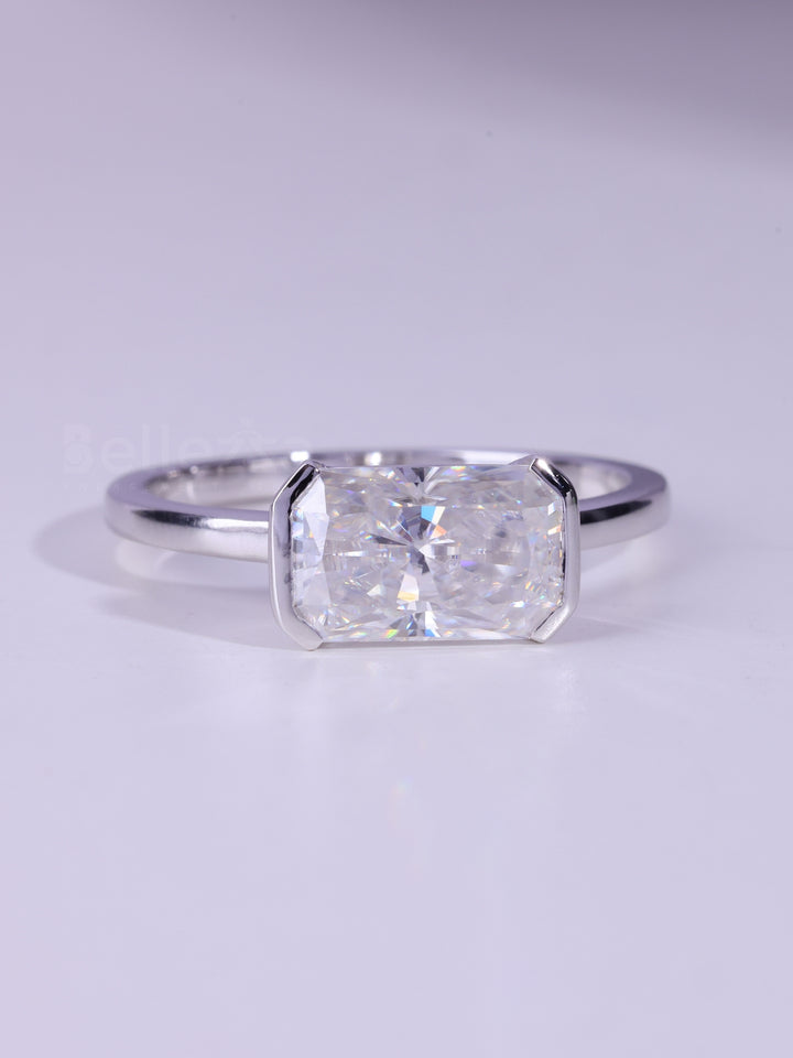 2.0CT Radiant Cut Half Bezel Setting Moissanite Engagement Ring
