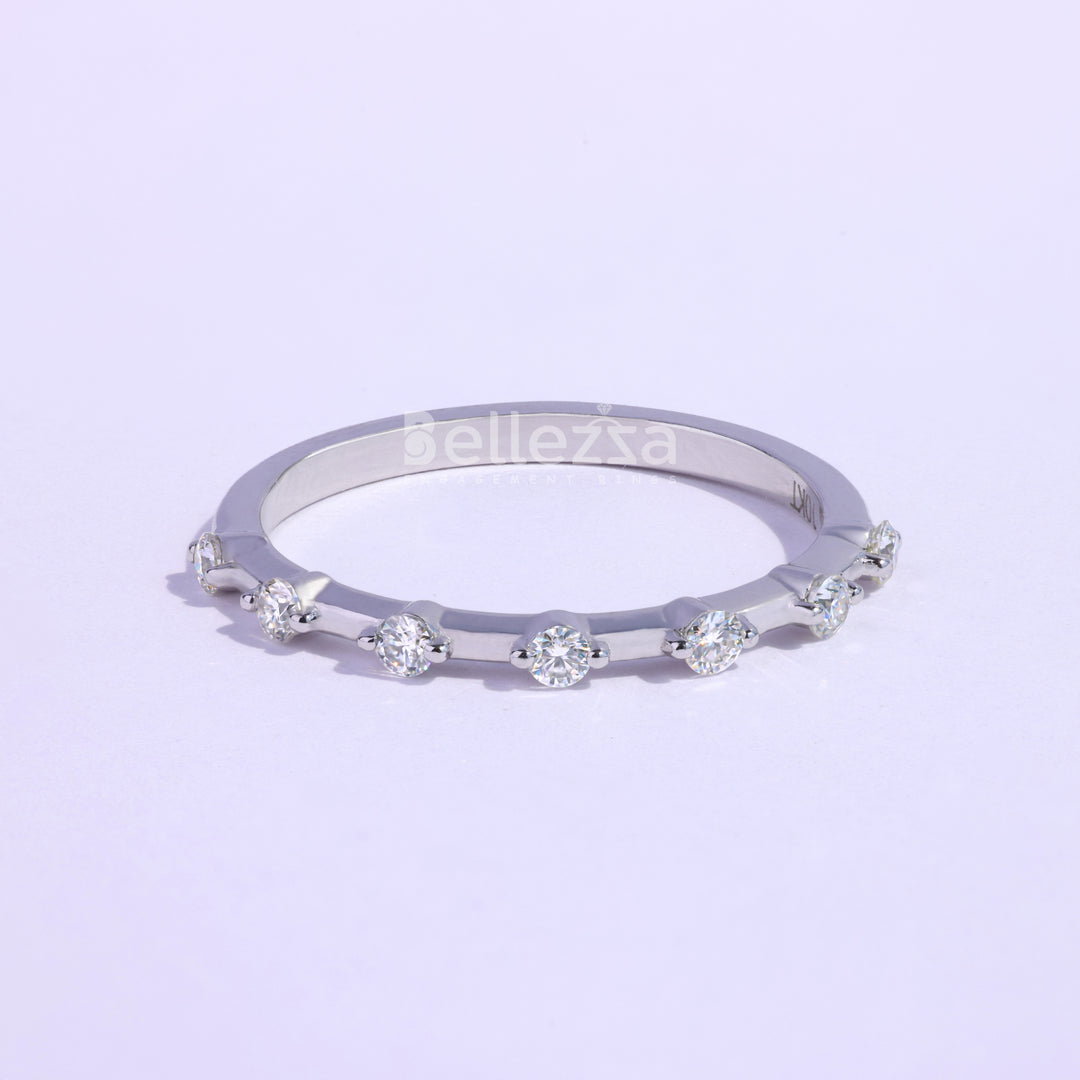 Round Cut Petite Pave Setting Moissanite Wedding Band - Ready To Ship