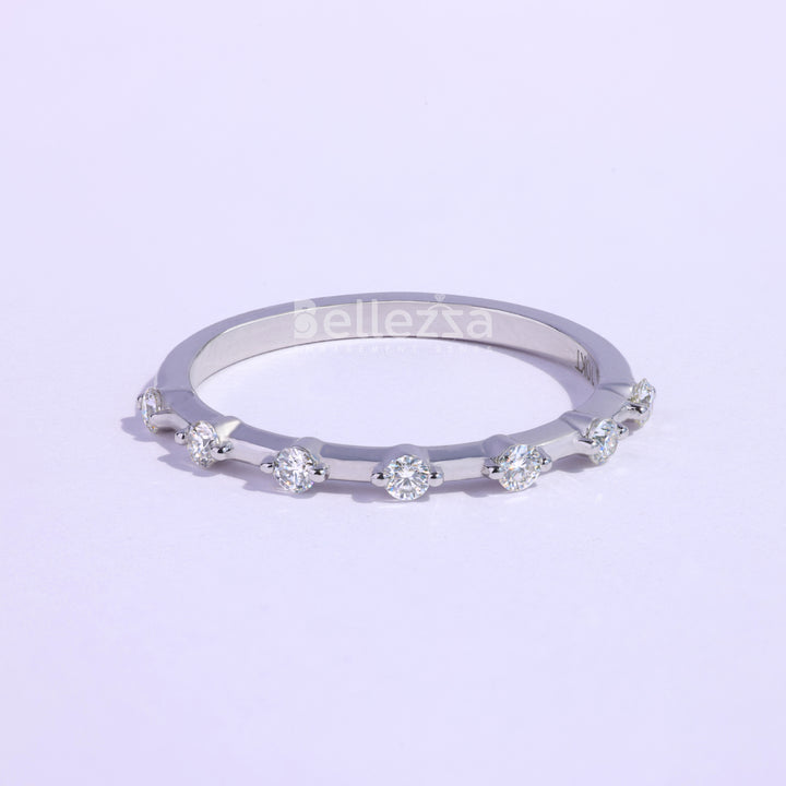 Round Cut Petite Pave Setting Moissanite Wedding Band - Ready To Ship