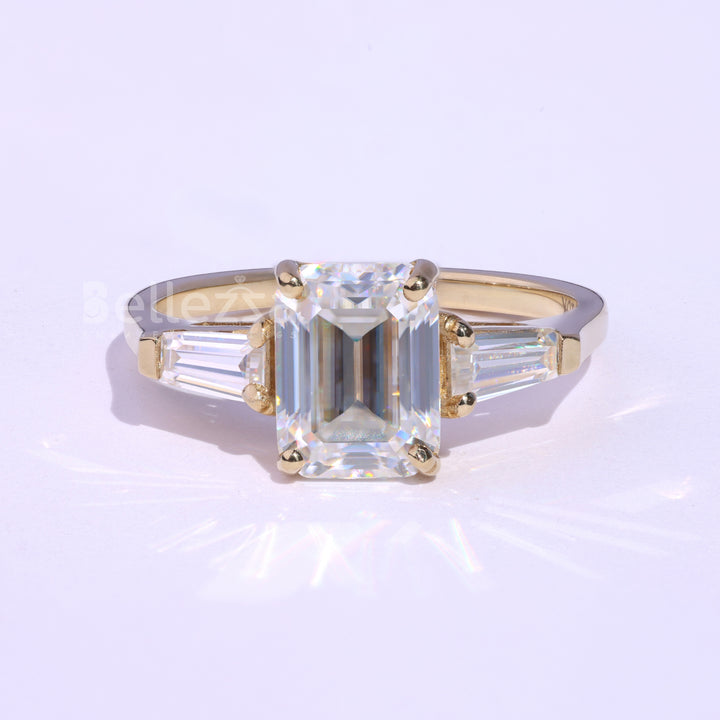 1.75CT Emerald Cut Three Stone Moissanite Engagement Ring - Ready To Ship