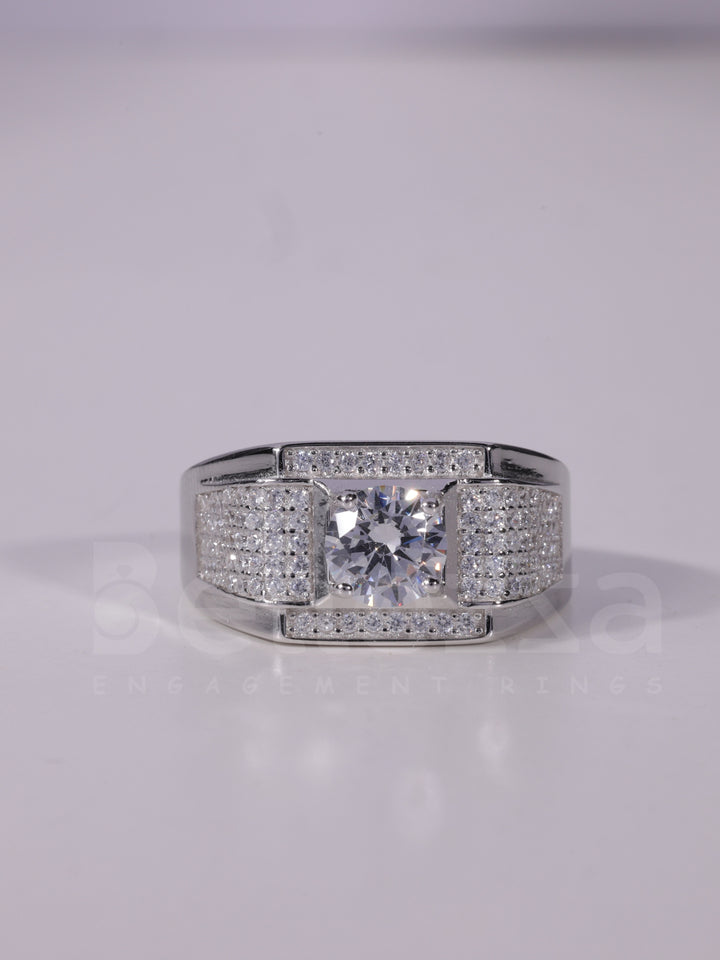 0.50CT Round Cut Cluster Diamond Men's Moissanite Engagement Ring