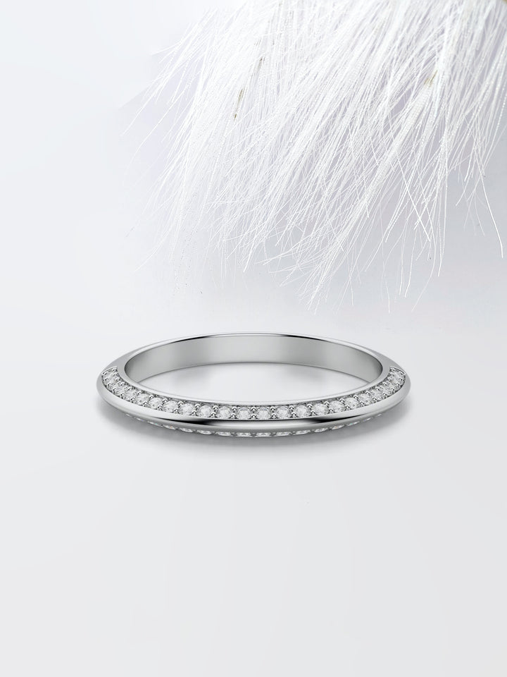 Round Cut Knife-Edge Accented Wedding Band For Women