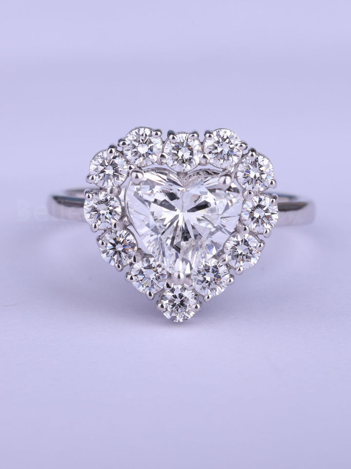 2.0CT Heart Cut Halo Setting Moissanite Engagement Ring
