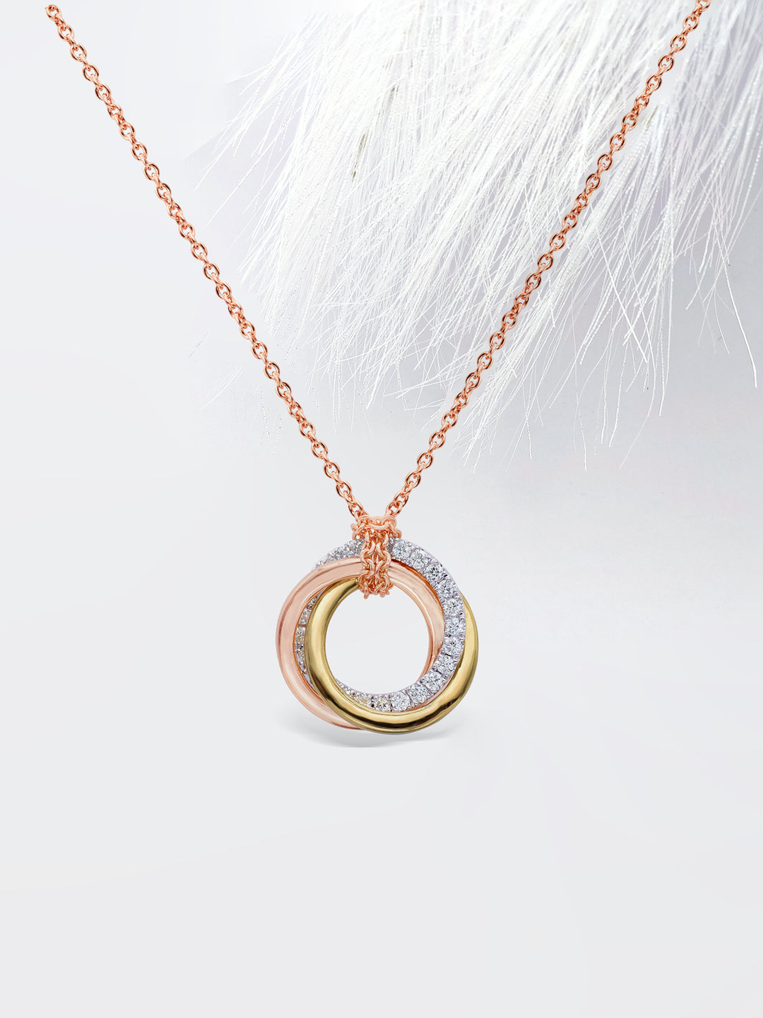 Round Cut Diamond Moissanite Intertwined Tricolor Circle Necklace