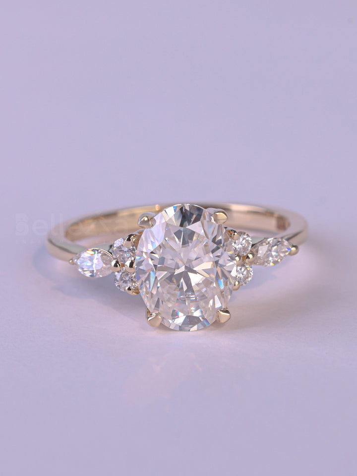 2.0CT Oval Cut Cluster Diamond Moissanite Engagement Ring