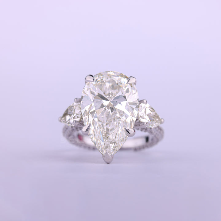 3.50CT Pear Cut Diamond Three Stone Cluster Engagement Ring