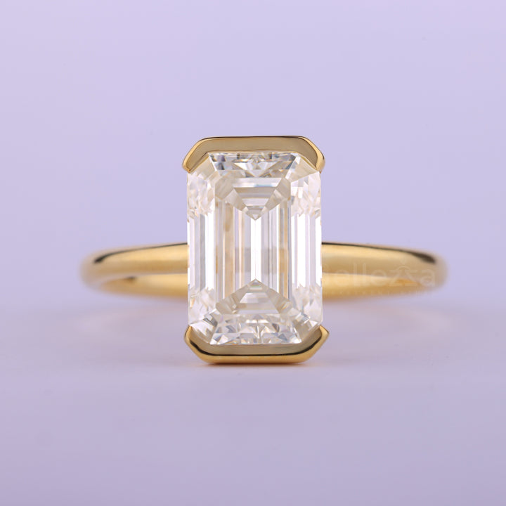 1.50CT Emerald Cut Half Bezel Set Solitaire Engagement Ring