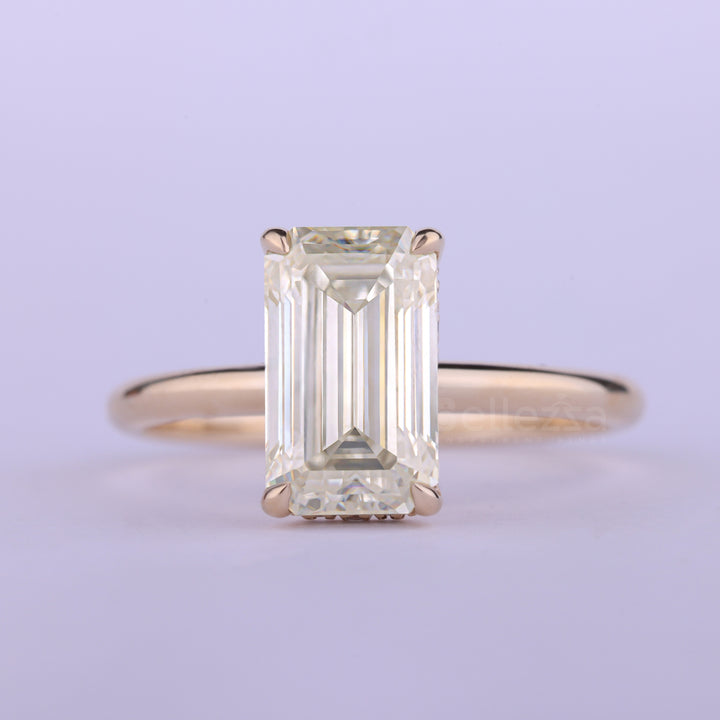 2.0CT Elongated Emerald Cut Hidden Halo Engagement Ring
