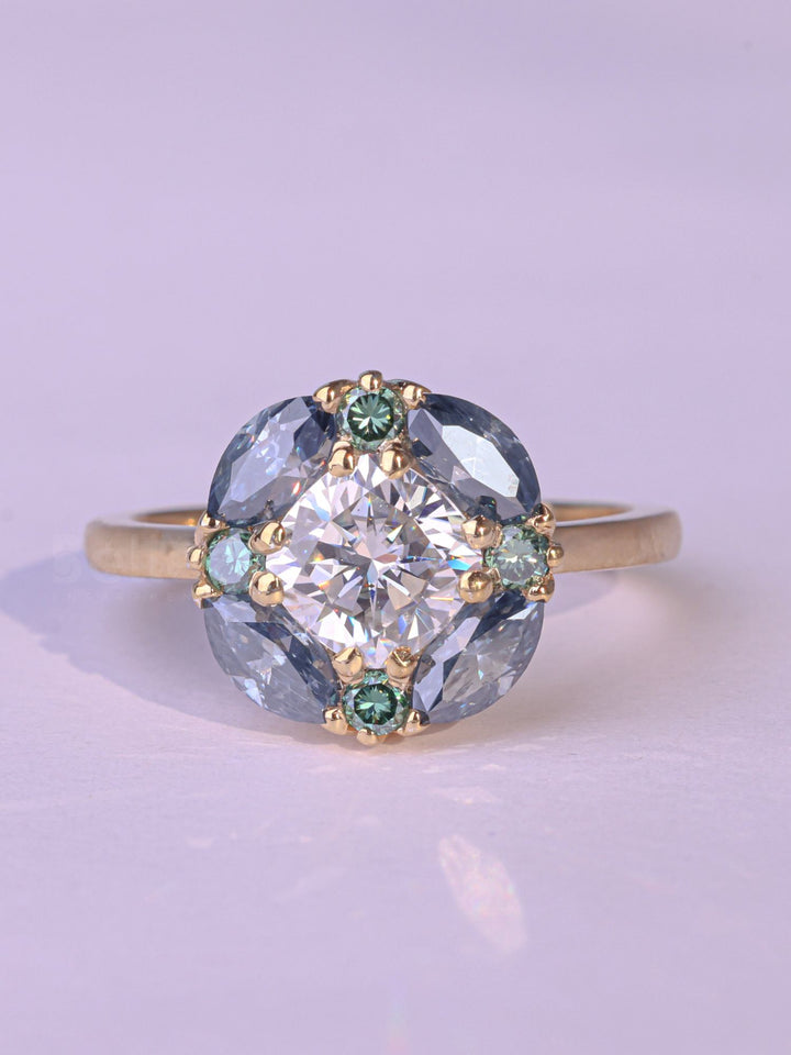 1.0CT Round cut Diamond Unique Halo Moissanite Engagement Ring