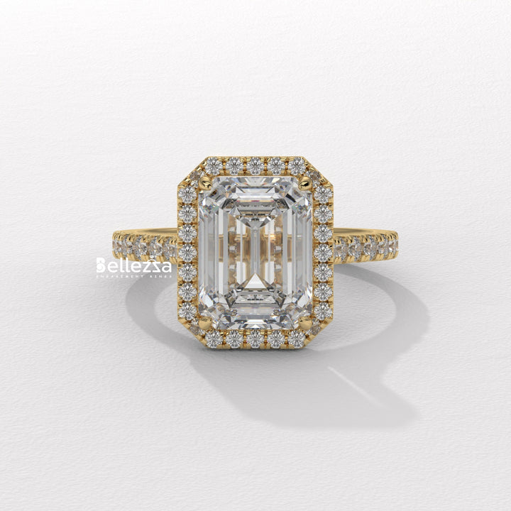 1.50-2.0CT Emerald Cut Halo Pave Setting CVD Diamond Engagement Ring