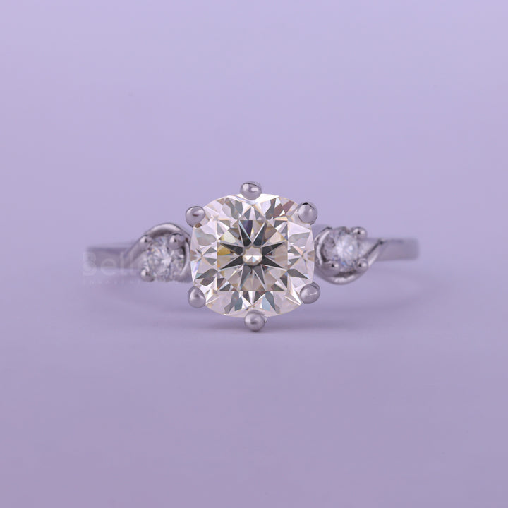 1.50CT Cushion Cut Unique Three Stone Moissanite Engagement Ring