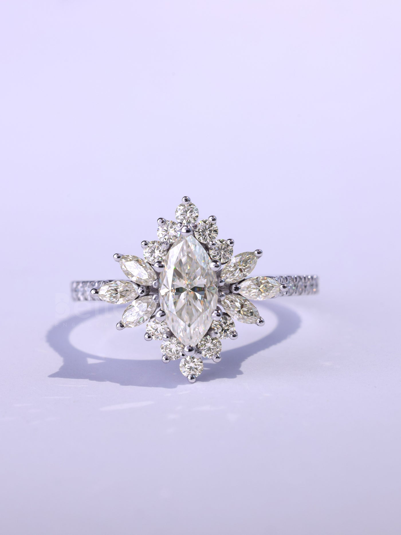 1.0CT-2.0CT Marquise cut Cluster Diamond Moissanite Engagement Ring