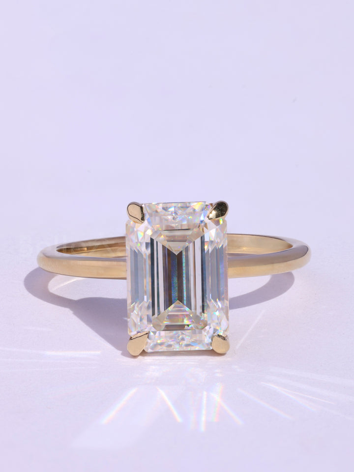 1.0CT Emerald Cut Hidden Halo Moissanie Timeless Engagement Ring
