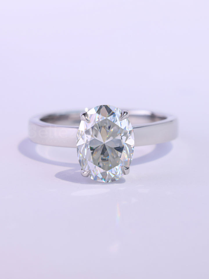 1.0CT Oval Cut Classic Solitaire Wide Band Engagement Ring