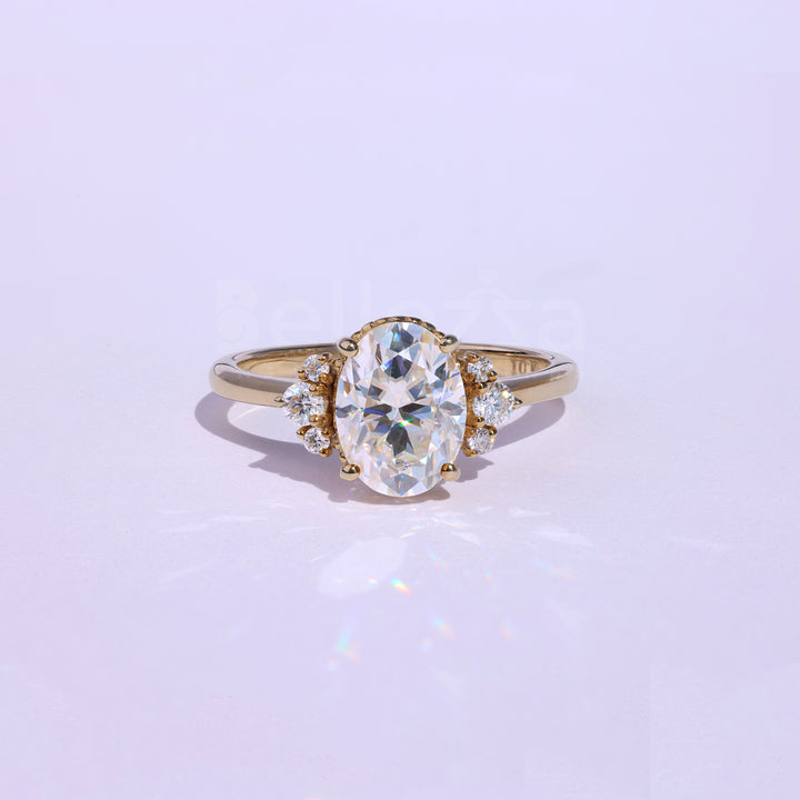 1.0CT Oval Cut Cluster Moissanite Engagement Ring - Ready to Ship