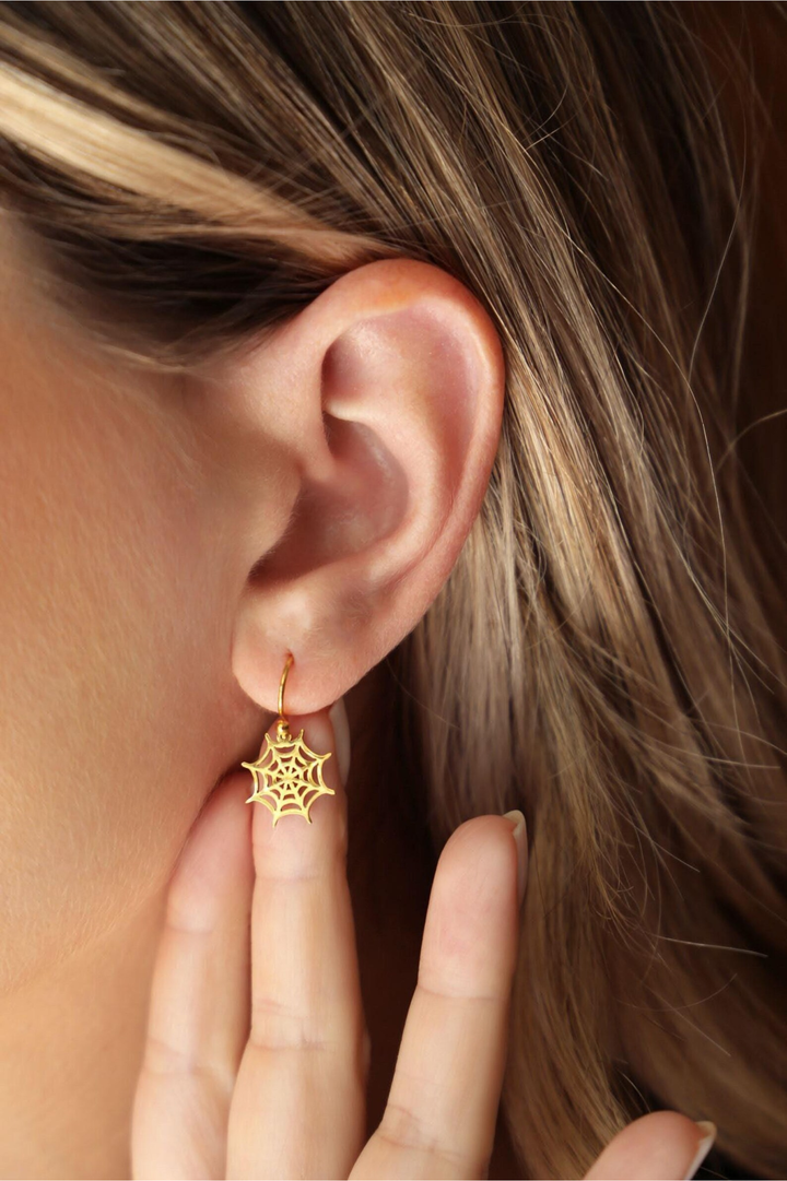 14K Spider Web Halloween Earrings for Women