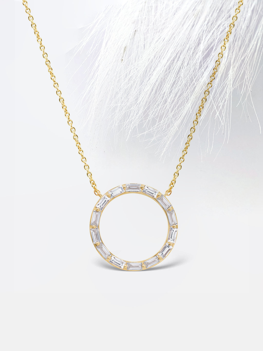 Diamond Moissanite Baguette Circle Necklace (Large) For Women