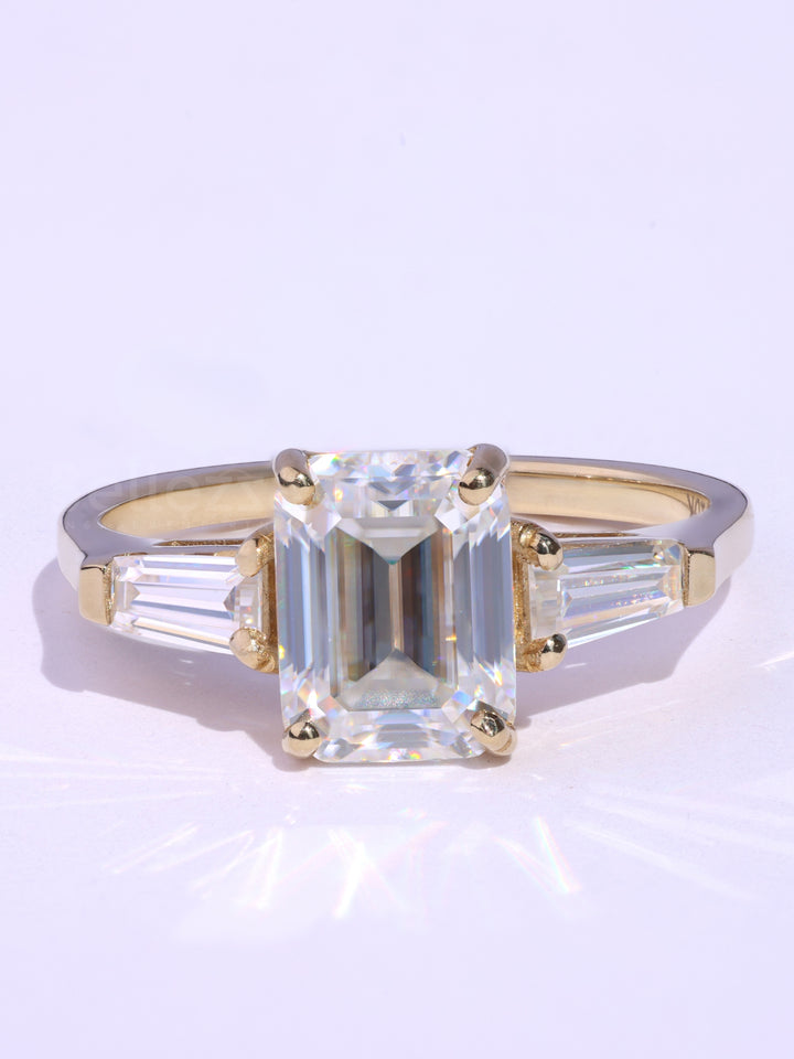 1.50CT Emerald Cut Three Stone Moissanite Diamond Engagement Ring
