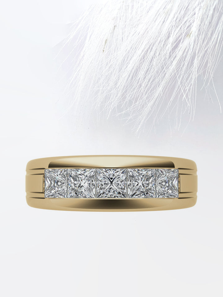 Princess Cut Five Stone Moissanite Men's Diamond Wedding Band