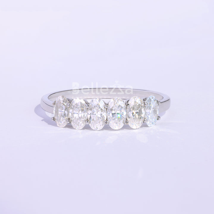 1.20TCW Oval Cut Six Diamond Moissanite Wedding Band - Ready To Ship