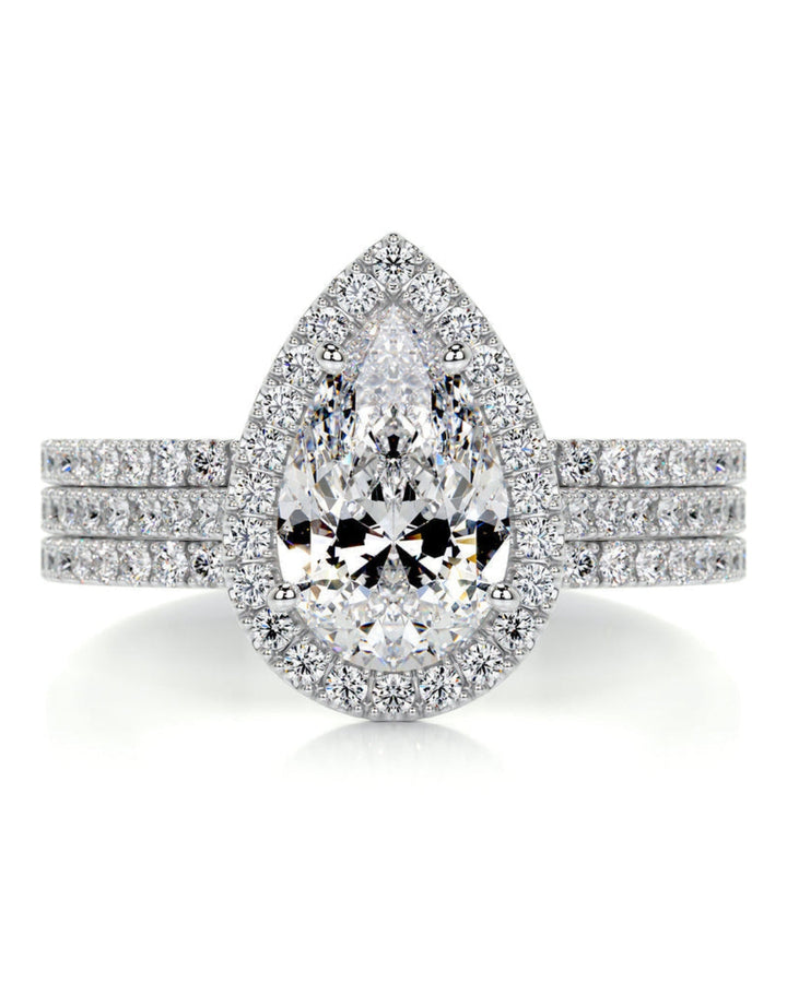 2.0 CT Pear Shaped F-VS Loose Diamond Bridal Set With Halo & Pave Setting