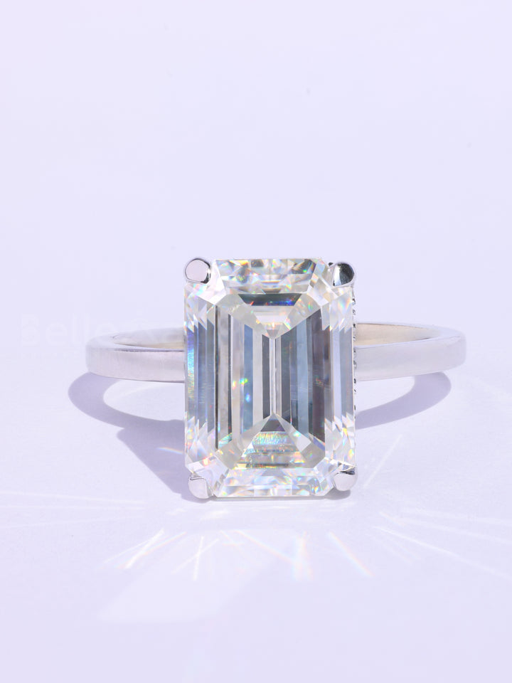 1.50CT Emerald Cut Hidden Halo Moissanite Engagement RIng