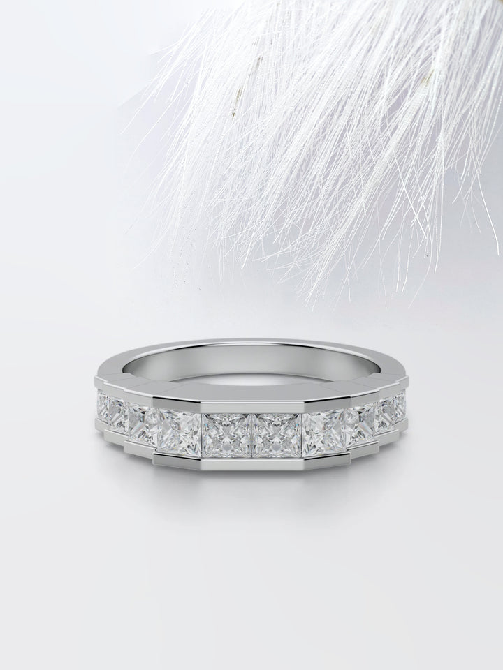 Princess Cut Channel Diamond Wedding Band For Her
