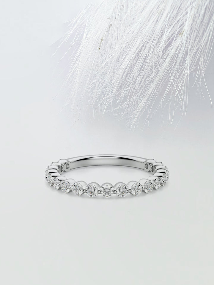 Round Cut Shared Prong Semi Eternity Wedding Band For Women