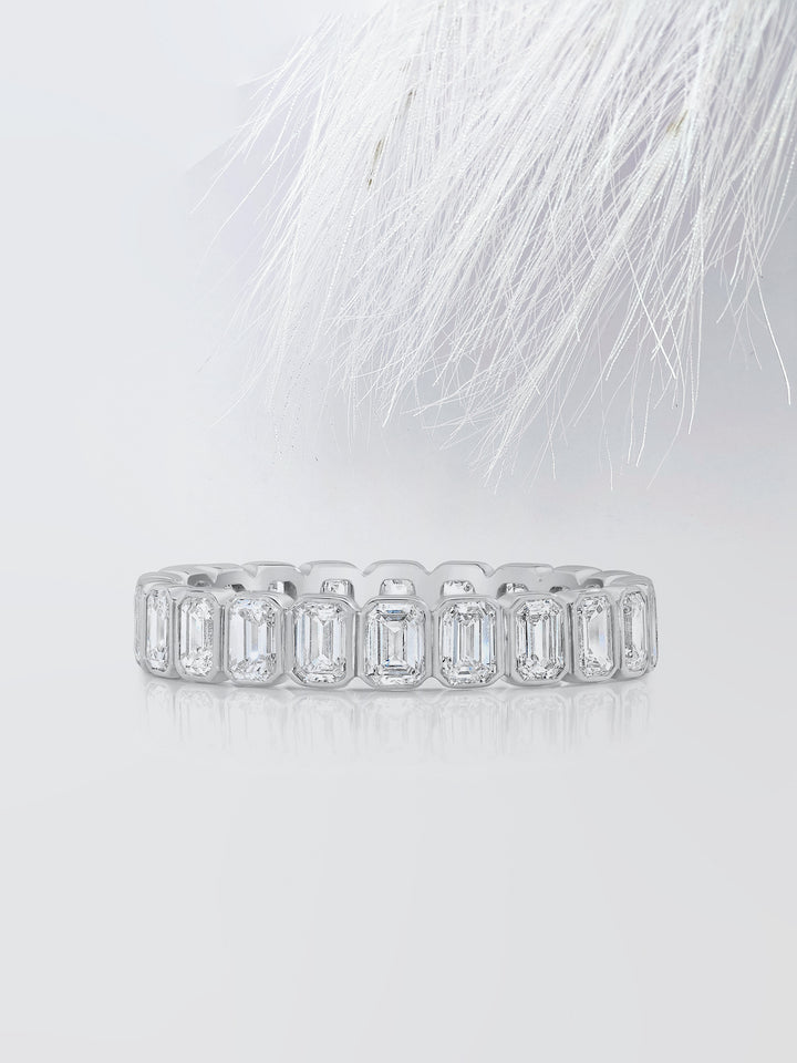 Emerald Cut Bezel Eternity Diamond Wedding Band For Women